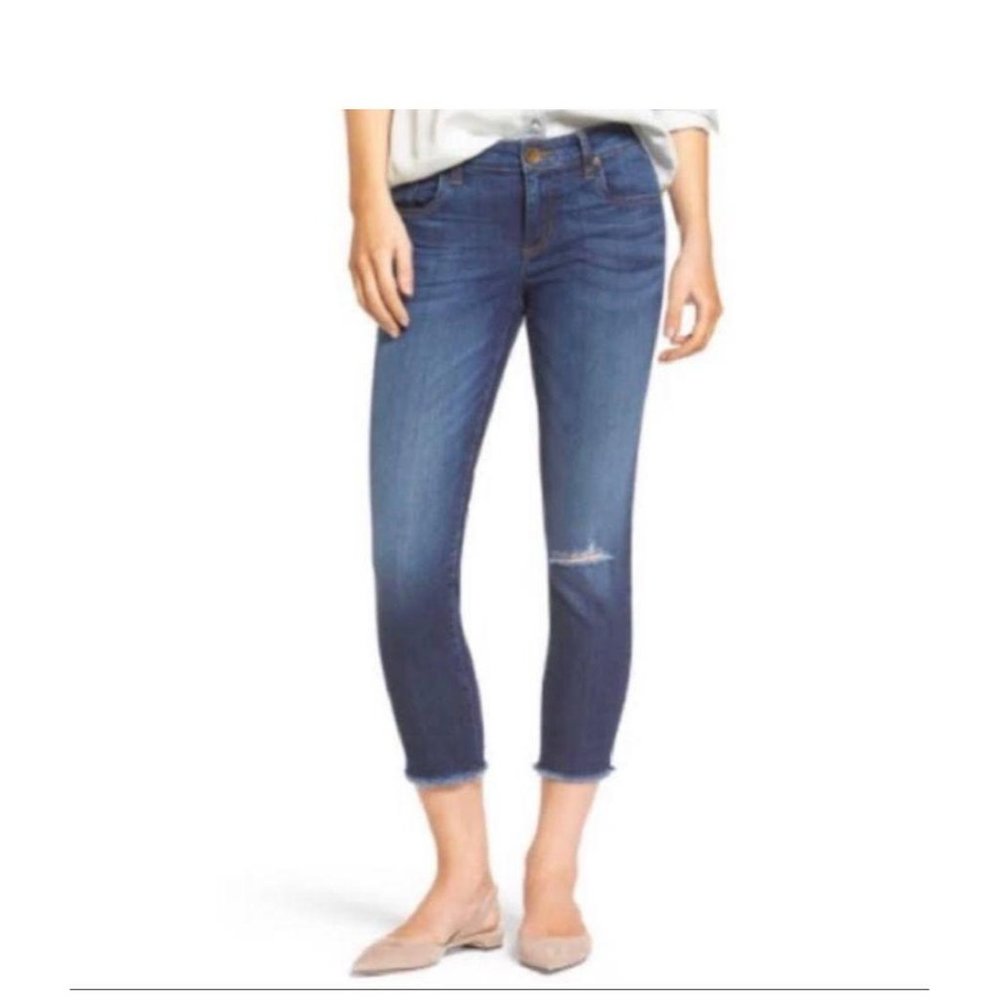 4P Kut From The Kloth‎ Jeans Donna Crop Skinny Blue Jean Denim Capri Destroyed